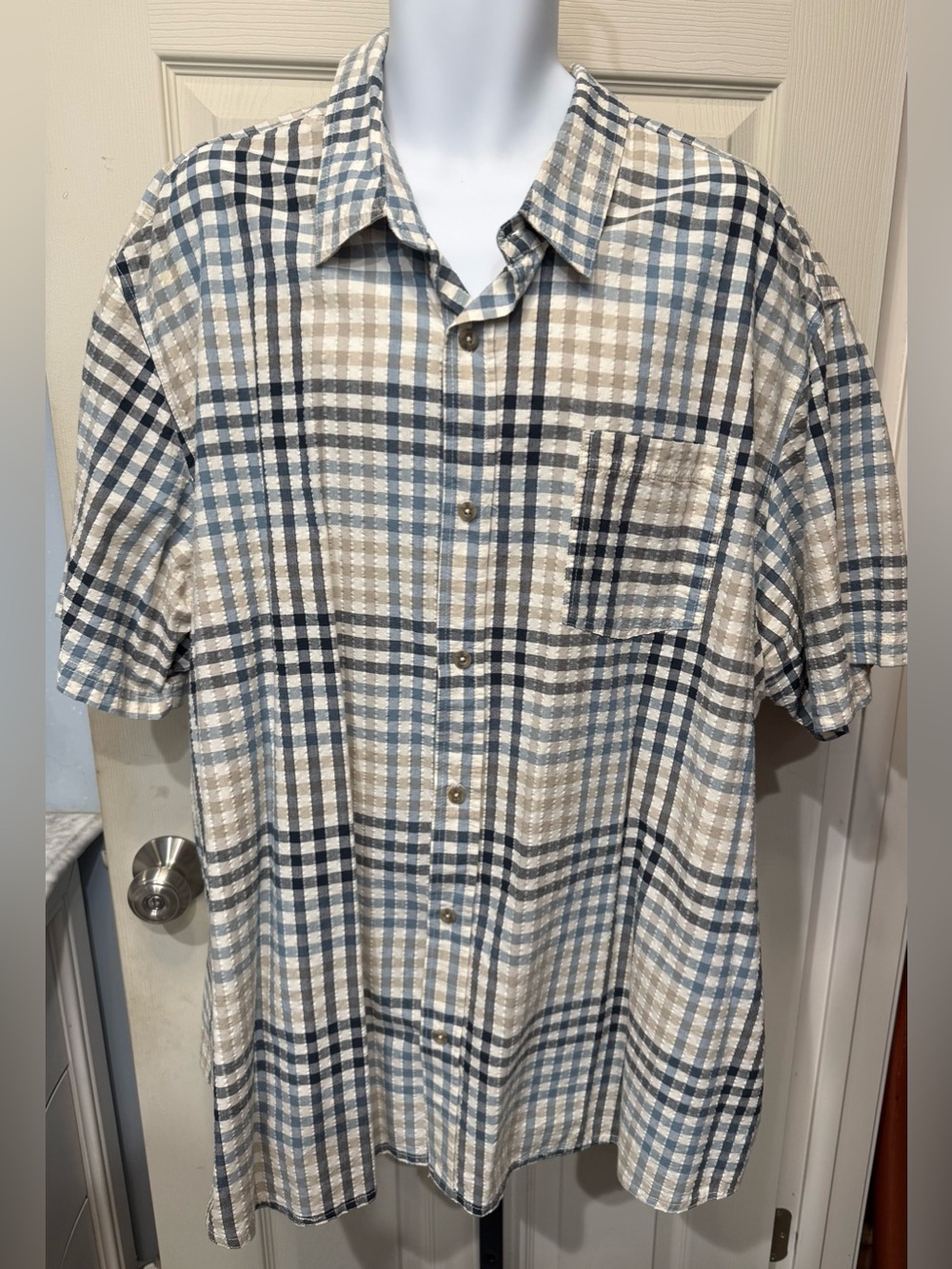 Red Head Brand Co. Men's Short-Sleeve Plaid Button-Down Shirt - Blue & Tan